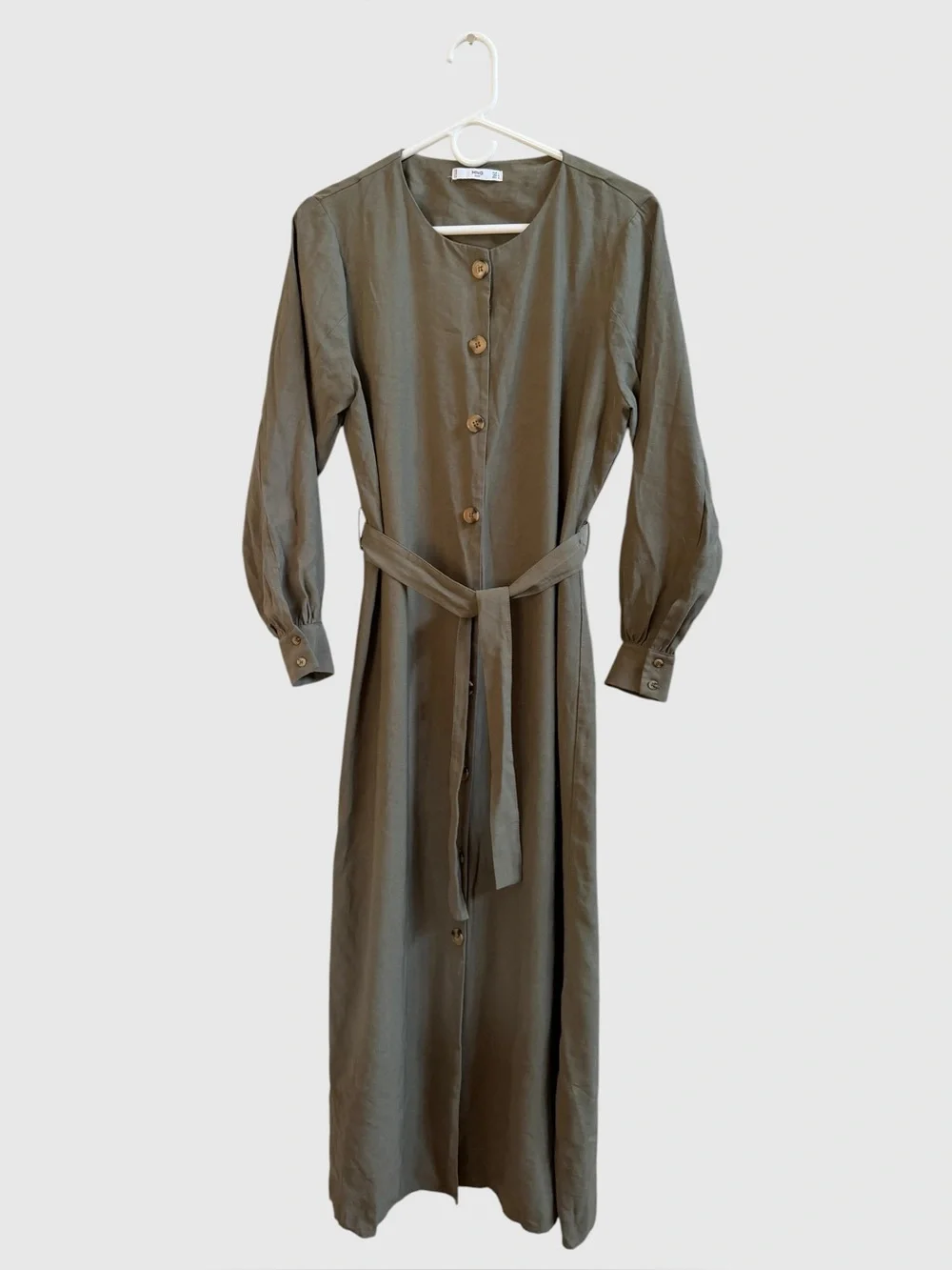 MNG khaki belted maxi shirt dress